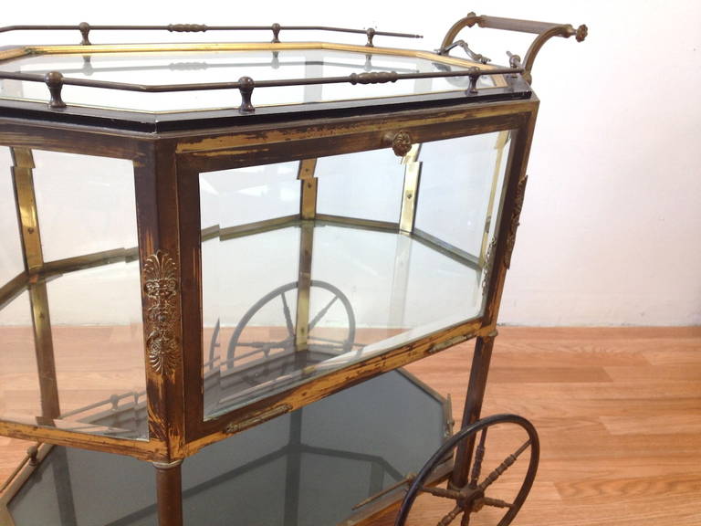 French Brass and Glass Vitrine Serving Cart, circa 1940s 1