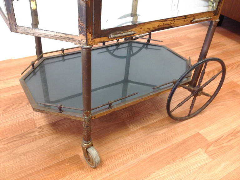 French Brass and Glass Vitrine Serving Cart, circa 1940s 6