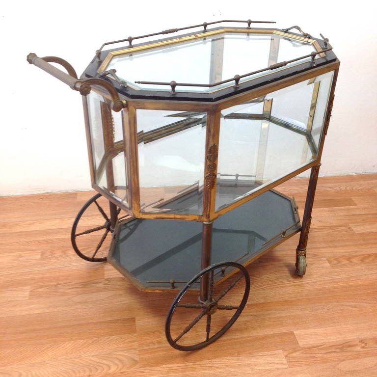 French Brass and Glass Vitrine Serving Cart, circa 1940s 4