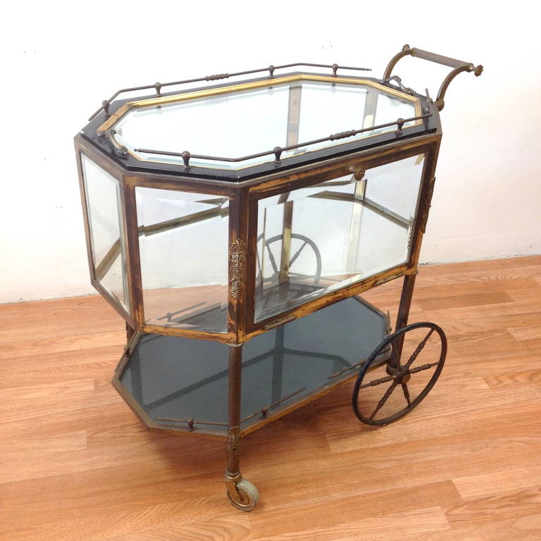 French Brass and Glass Vitrine Serving Cart, circa 1940s 5