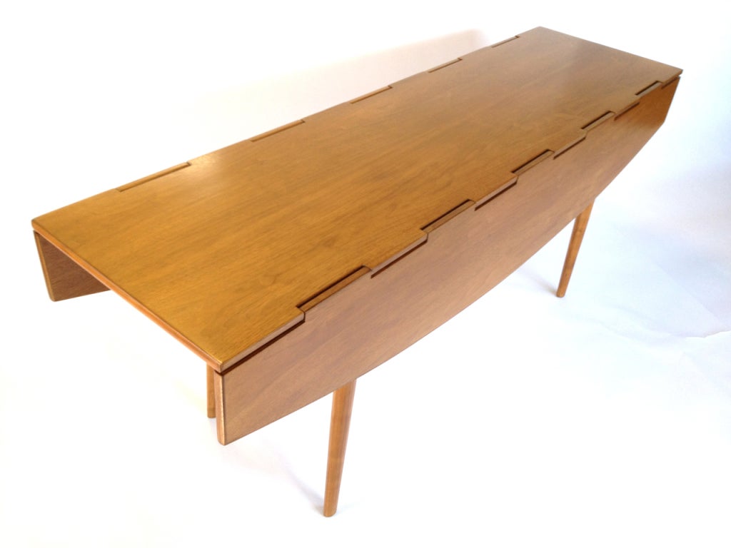 Sculptural Danish Modern Walnut Drop Leaf Dining Console Table