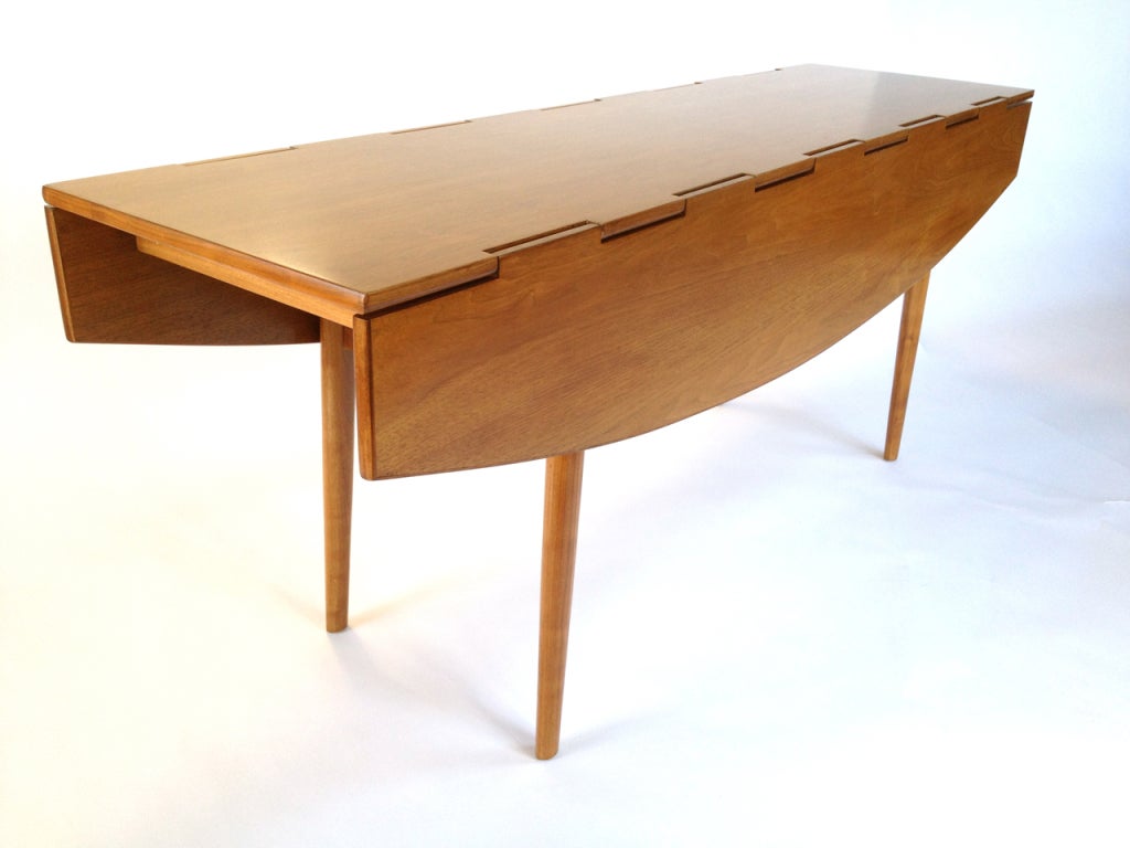 Mid-20th Century Sculptural Danish Modern Walnut Drop Leaf Dining Console Table