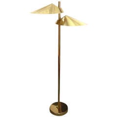 Signed Curtis C. Jere Double Shade Brass Floor Lamp