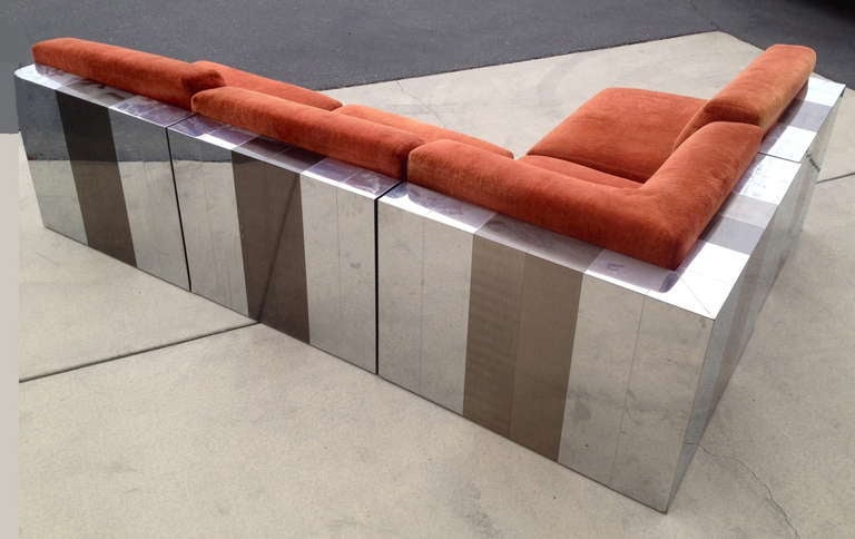 Rare Paul Evans Cityscape 4 Piece Modular Sectional Sofa.  Good original condition with some expected age appropriate wear and some minor repairs to chrome plates.  Upholstery is original and should be changed.  Signed with Paul Evans label on the