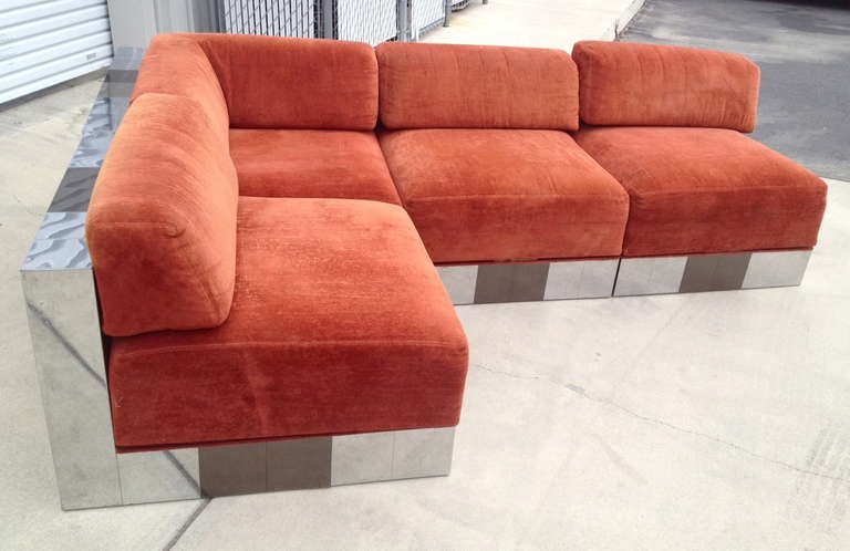 Stainless Steel Rare Paul Evans Cityscape 4 Piece Modular Sectional Sofa