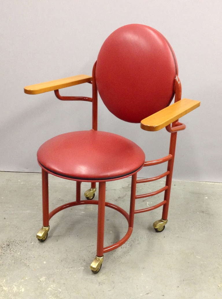 Frank Lloyd Wright S.C. Johnson Wax Arm Chair on Casters for Cassina In Good Condition In Long Beach, CA