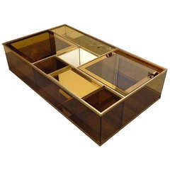 Exceptional Brass and Smoked Glass Coffee Cocktail Table