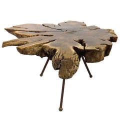 3 Legged Natural Burl Side Table after Carl Aubock