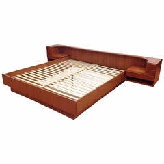 Danish Modern Teak California King Size Platform Bed w/ Floating Nightands