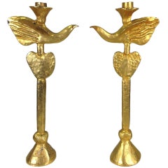 Exceptional Pair of Gilt Bronze Candlesticks by Pierre Casenove for Fondica