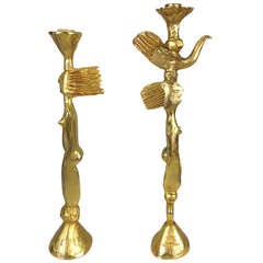 Exceptional Pair of Gilt Bronze Candlesticks by Pierre Casenove for Fondica