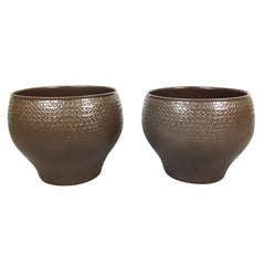 Pair of Large Architectural Pottery Bell Pots by David Cressey