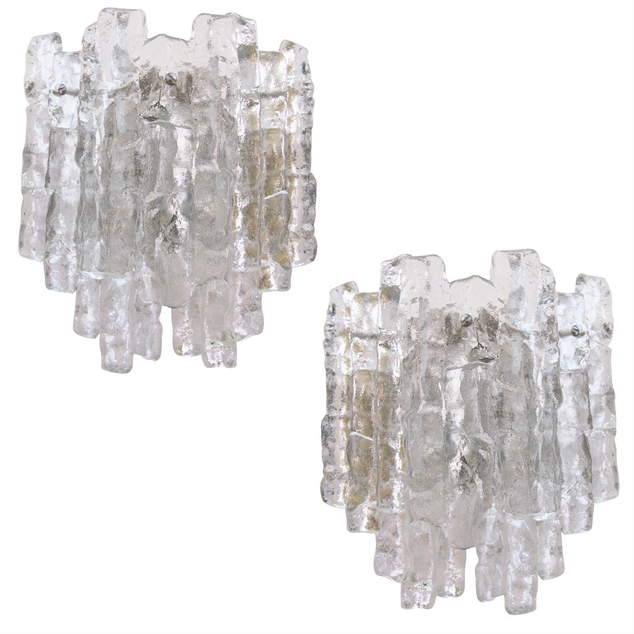 Pair of Clear Icy Glass Kalmar Sconces