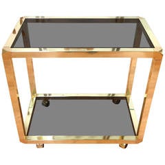 Brass and Smoked Glass Rolling Serving Cart
