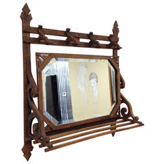 Unique Handcrafted Folk Art Swivel Wall Mirror and Hat Rack