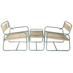 Pair of Walter Lamb Bronze Lounge Chairs with Ottoman for Brown Jordan