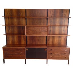 Danish Modern Rosewood 3 Section Freestanding Wall Unit