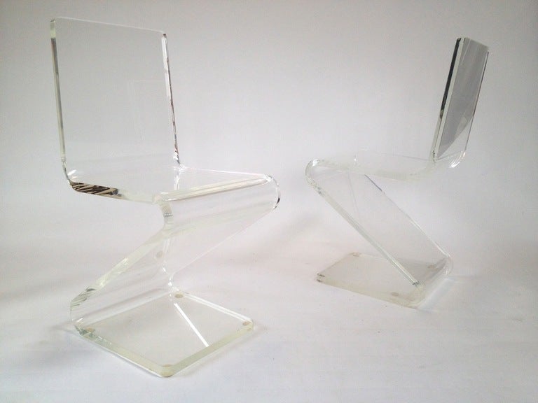 Lucite Zig Zag Z Accent Side Chairs Attr. Charles Hollis Jones In Good Condition In Long Beach, CA