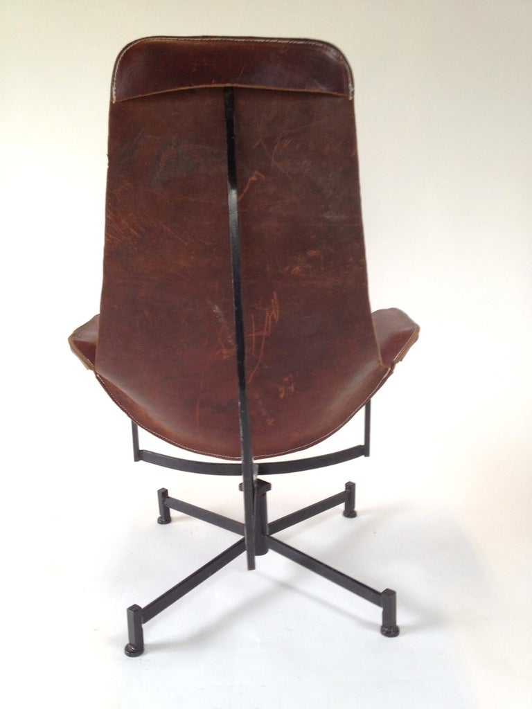 Iron and Leather Sling Lounge Chair by Max Gottschalk 1