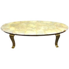 Elegant Mexican Onyx and Bronze Oval Coffee Table Attributed to Arturo Pani