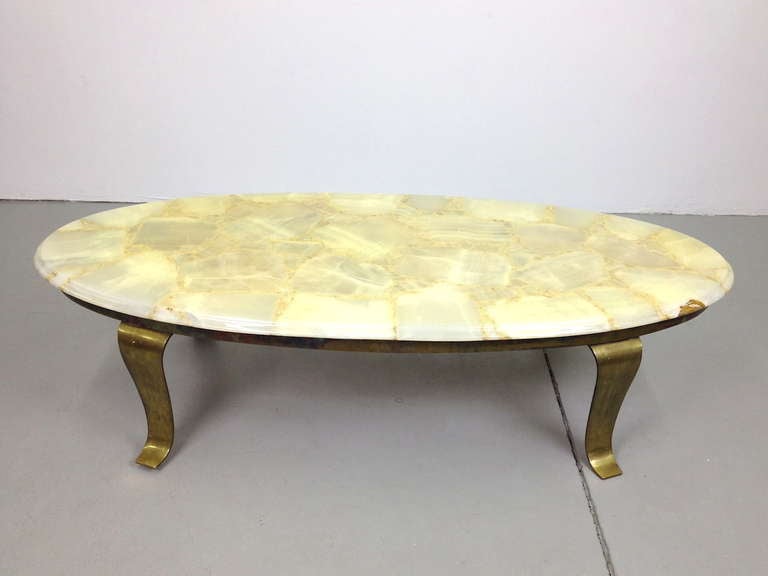 Elegant Mexican Onyx and Bronze Oval Coffee Table Attrib. Arturo Pani