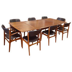 Danish Modern Teak Dining Table by Svend Madsen with Eight Erik Buck Chairs
