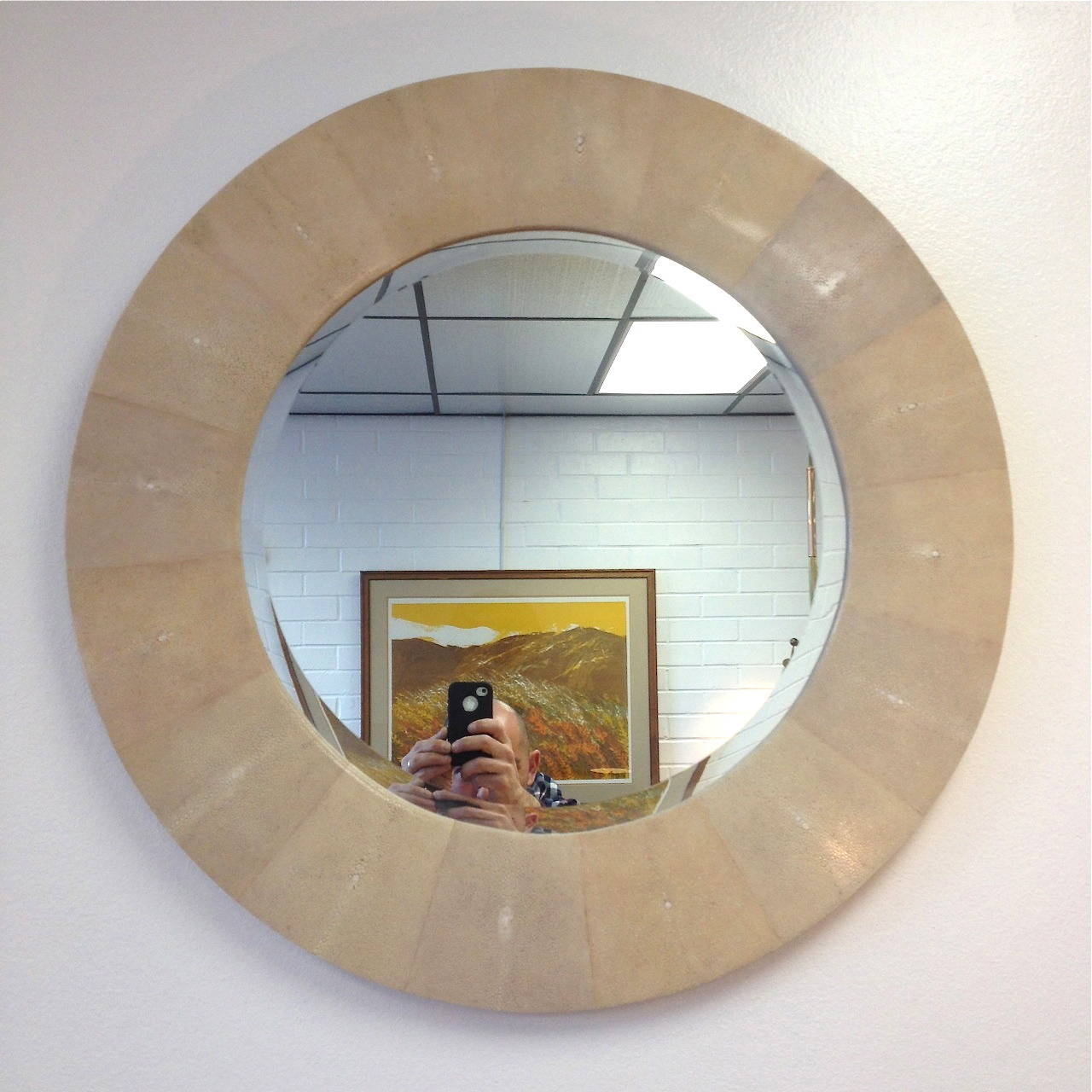 Round Stingray Skin Clad Wall Mirror after Karl Springer In Excellent Condition In Long Beach, CA