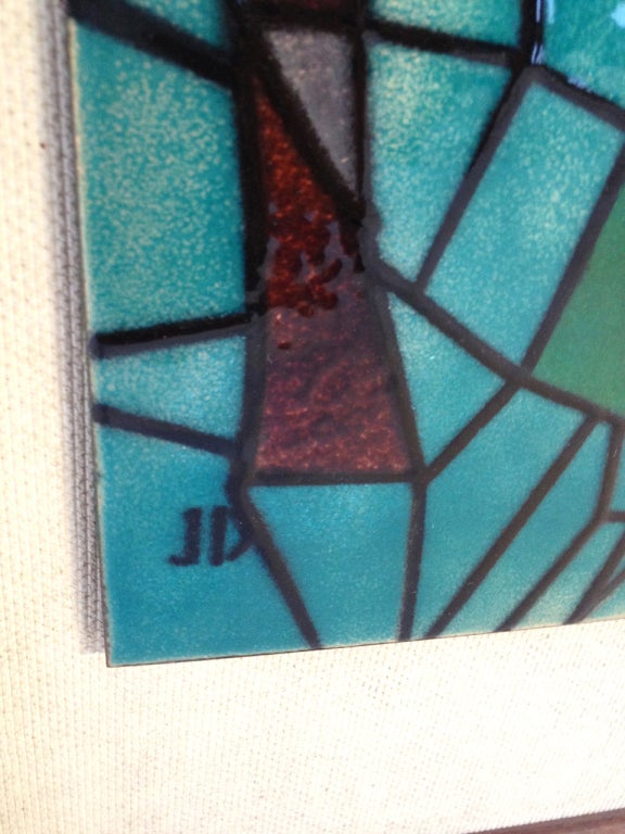 Mid Century Abstract Enamel Tile Wall Art Signed JD at 1stDibs