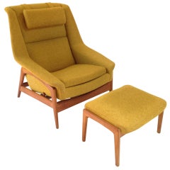 Retro Danish Modern Lounge Chair and Ottoman by Folke Ohlsson for Dux