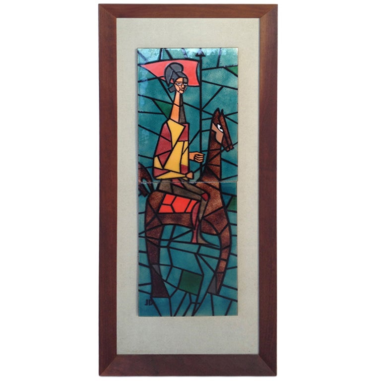 Mid Century Abstract Enamel Tile Wall Art Signed JD at 1stDibs