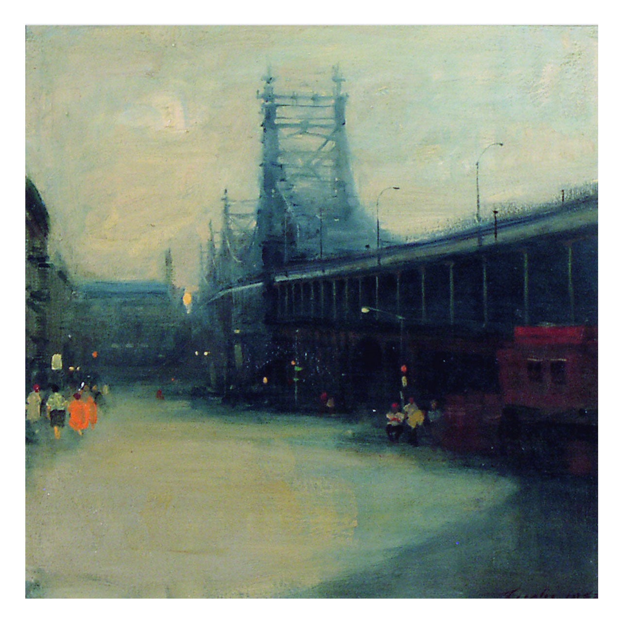 Malcom Liepke, Queensboro Bridge, 1982 Oil on Canvas For Sale
