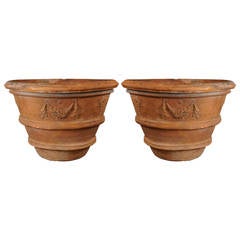 Massive Pair Impruneta Pots, Italy, Lemon Trees, 46 Inches Wide