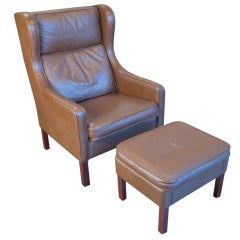 Borge Mogensen Leather Chair w/ Ottoman