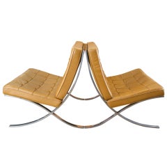 Vintage Pair of Knoll Barcelona Chairs by Ludwig Mies Van Der Rohe