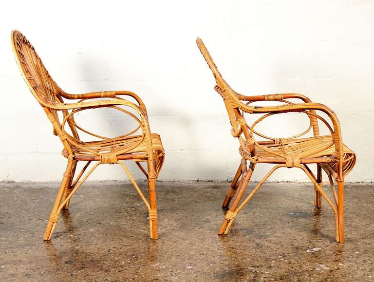 Pair of Rattan Chairs in the Manner of Franco Albini In Excellent Condition In Brooklyn, NY
