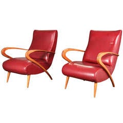 Pair Curvy Italian 1950s Armchairs