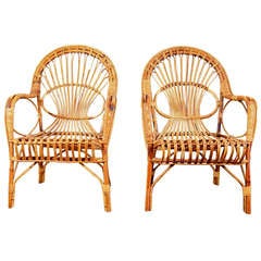 Pair of Rattan Chairs in the Manner of Franco Albini
