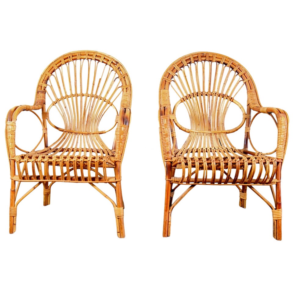 Pair of Rattan Chairs in the Manner of Franco Albini