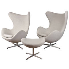 Vintage Arne Jacobsen Egg Chairs and Footstool