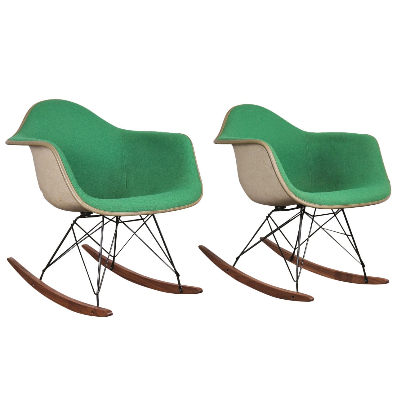 Vintage Green Eames Upholstered Rocking Chair - One Left