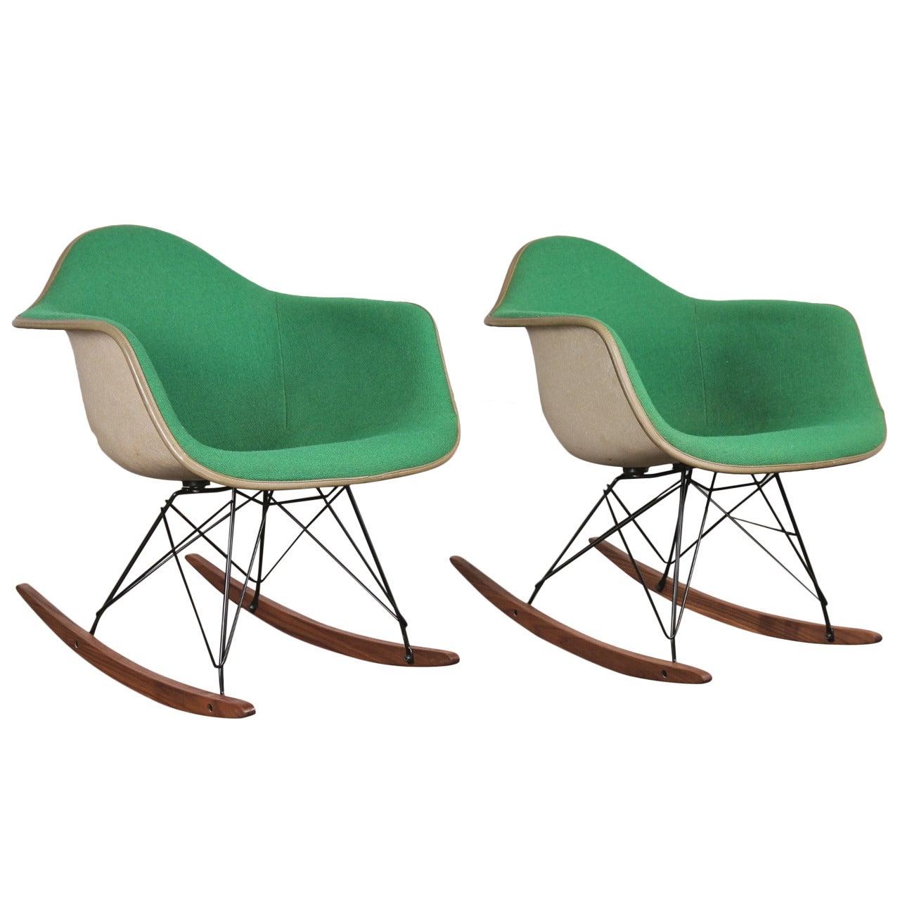 Vintage Green Eames Upholstered Rocking Chair One Left at 1stDibs