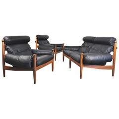 Retro Danish Modern Leather Sofa Set