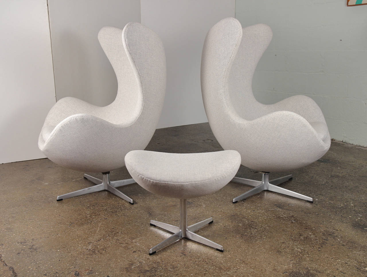 Vintage Arne Jacobsen Egg Chairs and Footstool at 1stdibs