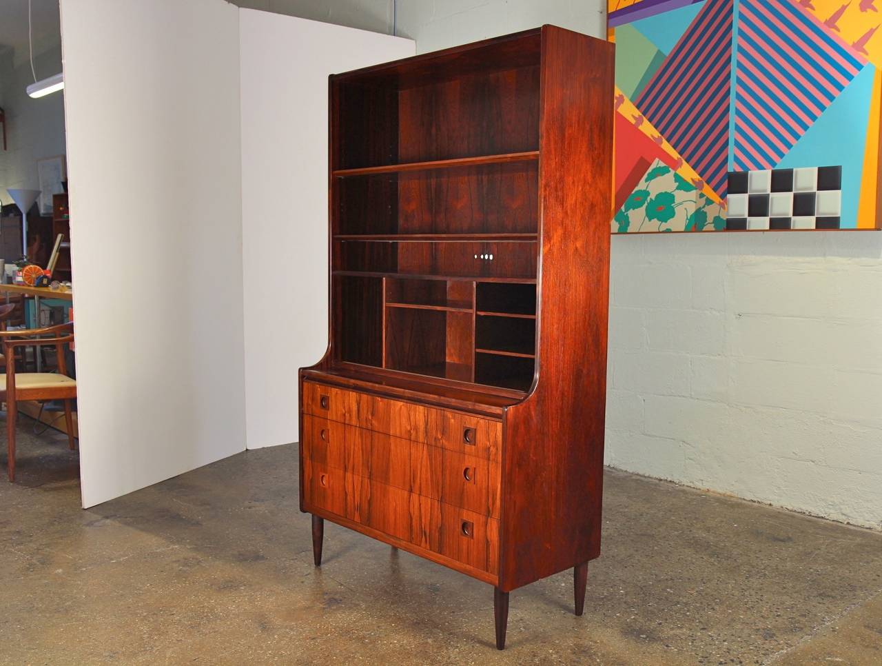 Scandinavian Rosewood Secretary Bookcase