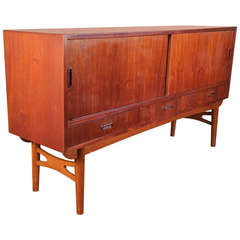 Fine Danish Teak Credenza with Unusual X-Base