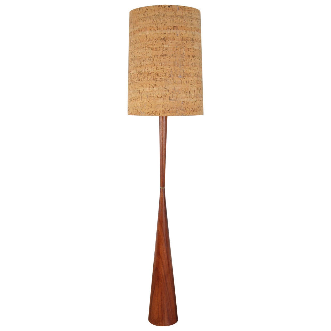 Large Mid Century Walnut Floor Lamp With Cork Shade At 1stdibs Large Mid Century Walnut Floor Lamp With Cork Shade For