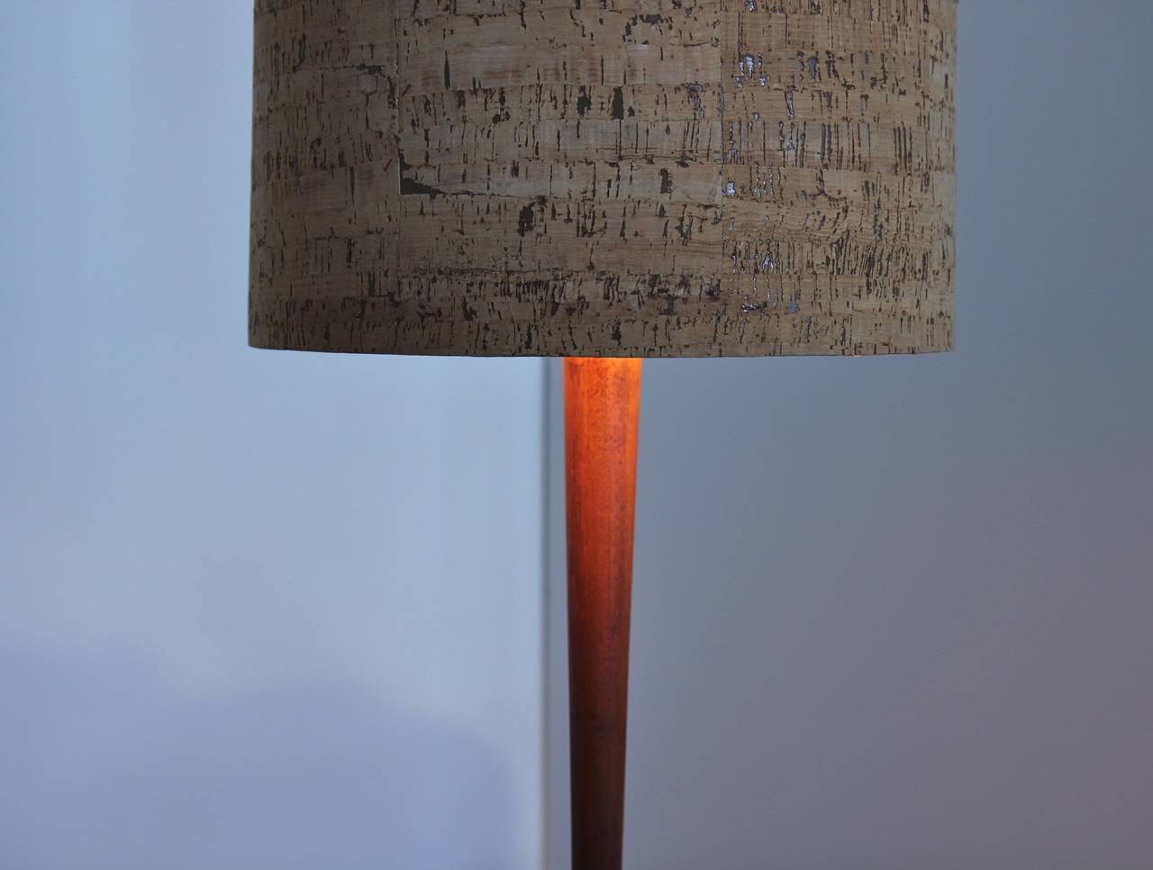 Mid-Century Modern Large Mid-Century Walnut Floor Lamp with Cork Shade