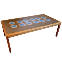 1960s Scandinavian Rosewood Coffee Table with Stamped Copper Top
