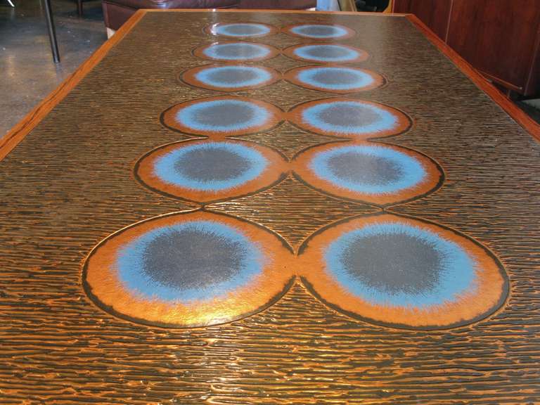 1960s Scandinavian Rosewood Coffee Table with Stamped Copper Top In Excellent Condition In Brooklyn, NY