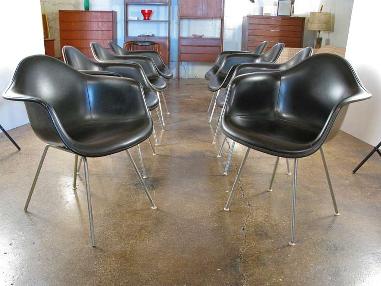 Eight Black Eames for Herman Miller Upholstered Shell Chairs